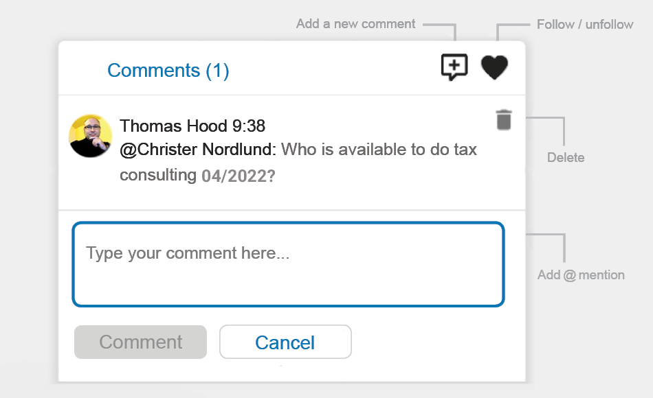 PlanMill's commenting feature